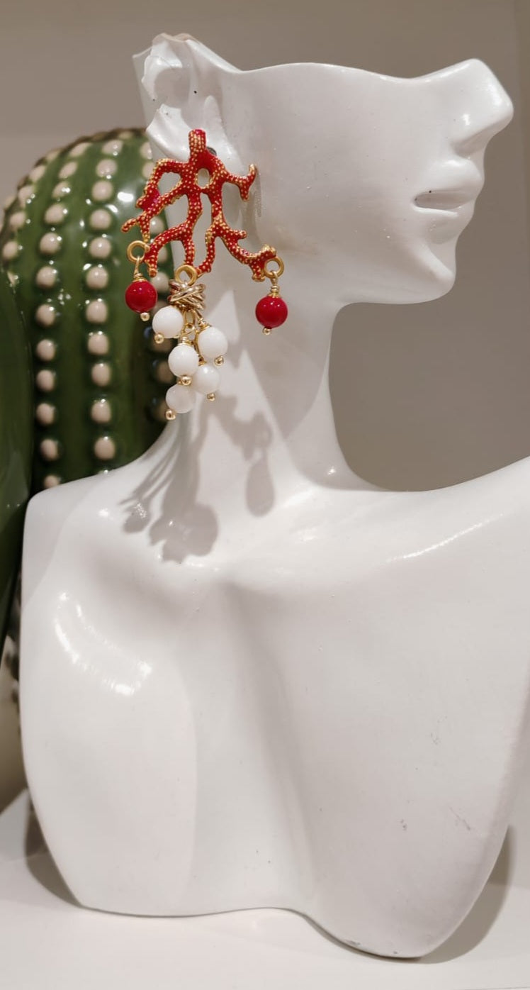 Orecchini Corallo con perle Rosse