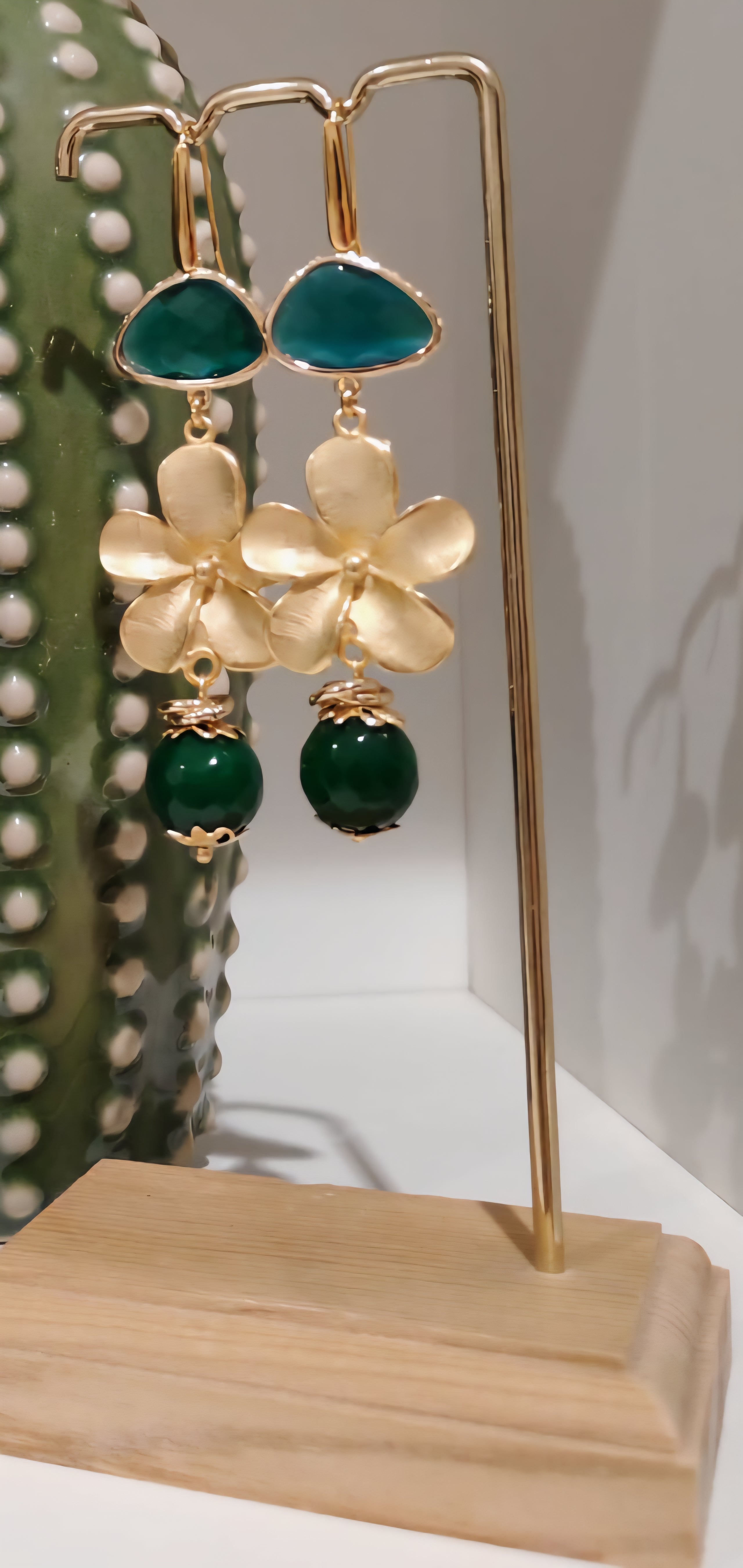 Orecchini Fiore Oro e Verde