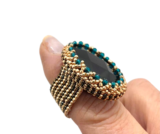 Blue and Gold Onyx Ring