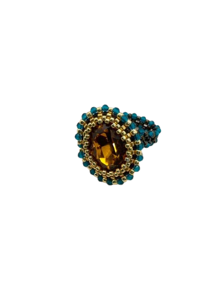 Light Blue and Gold Swarovski Ring