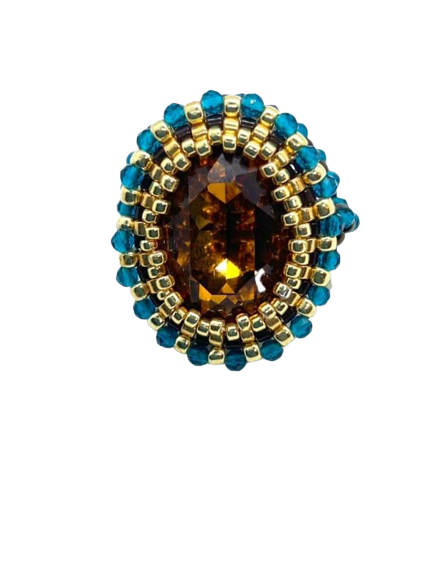 Light Blue and Gold Swarovski Ring