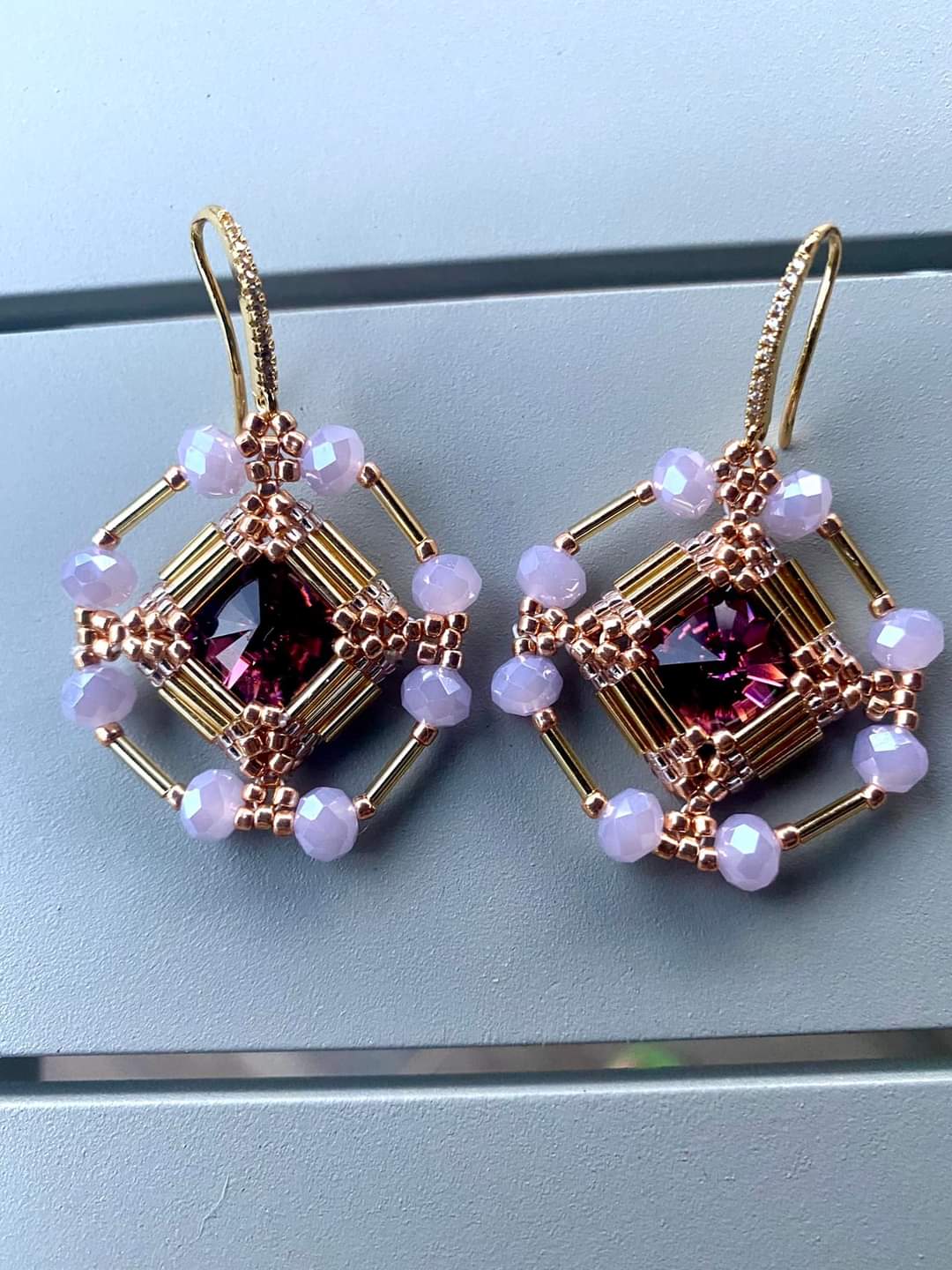 Amethyst and Wisteria Rhombus Earring