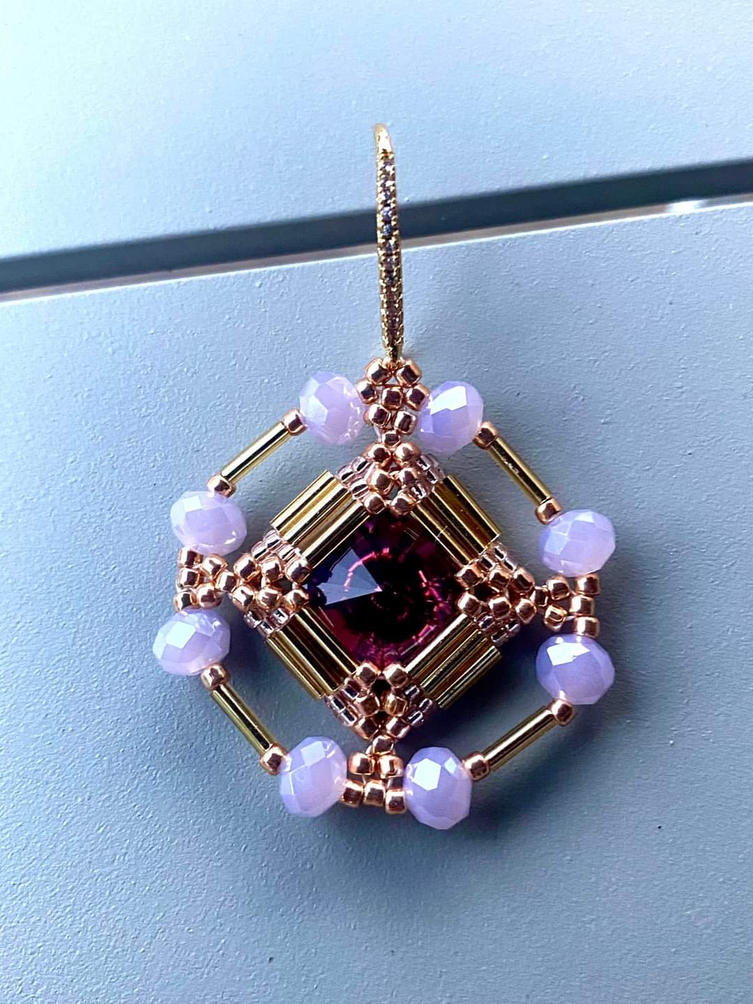 Amethyst and Wisteria Rhombus Earring