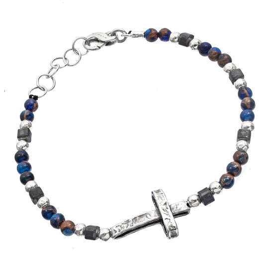 Soulman - men's bracelet in burnished silver and stones