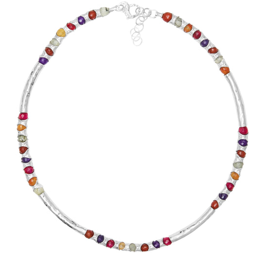 Rainbow New - necklace in natural silver and stones