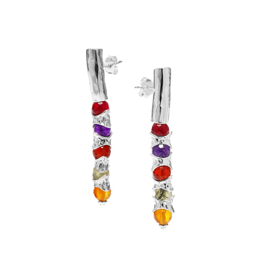 Rainbow New - earrings in natural silver and stones