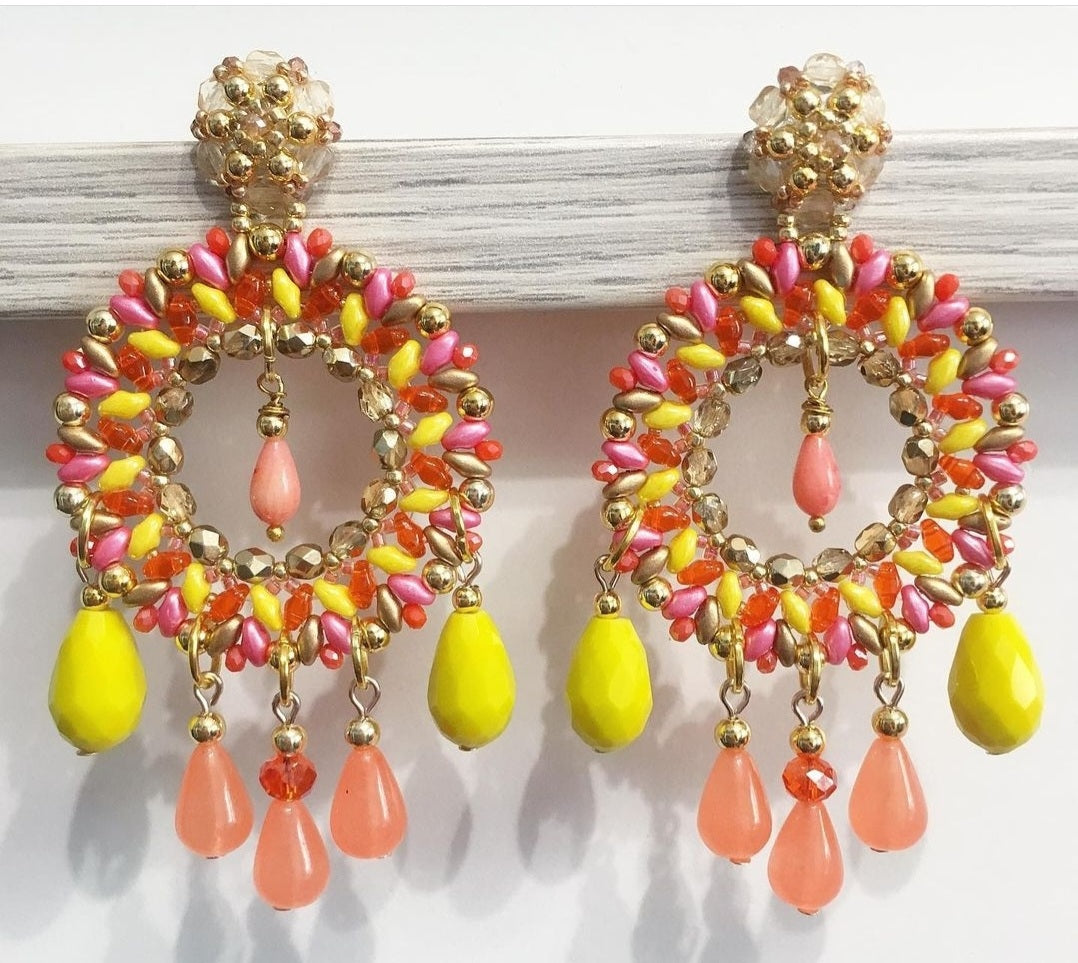 Orecchini Ricamati Giallo e Rosso