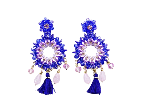 Pink and Blue Flowers Earrings