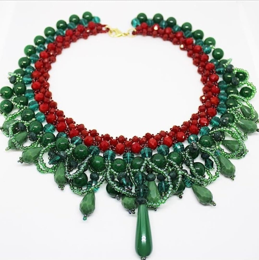 Green Embroidered Necklace