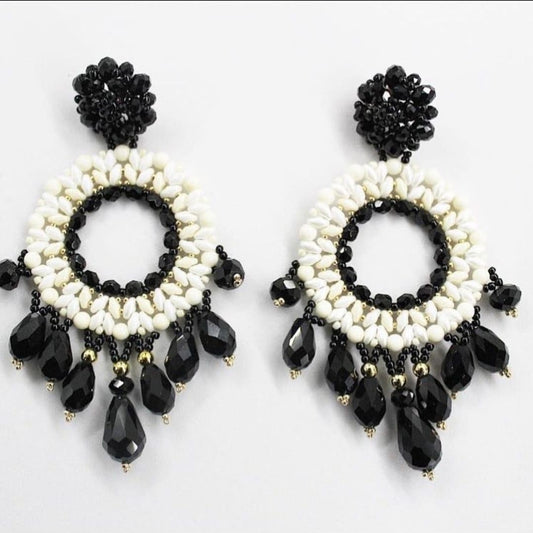 Black &amp; White Embroidered Earrings