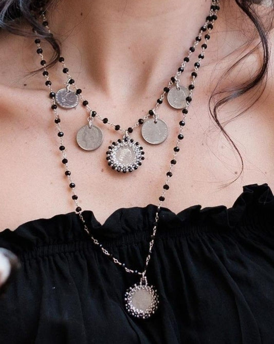 Lyre Necklace with Stones