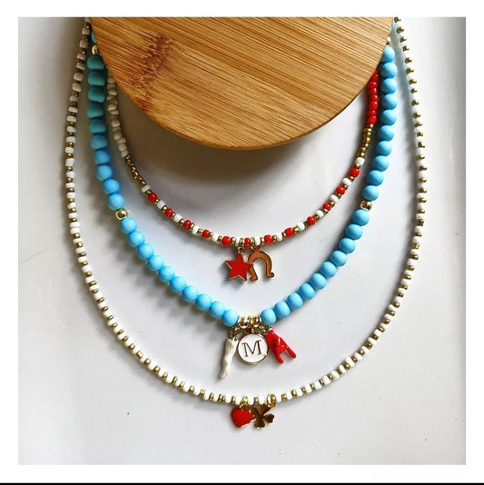 Composition Necklaces Blue / White / Red