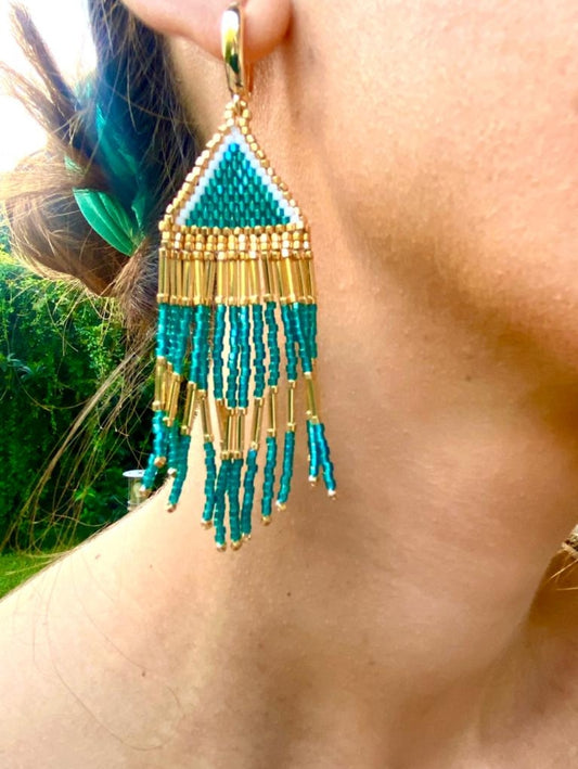 Triangle Earrings with Fringes
