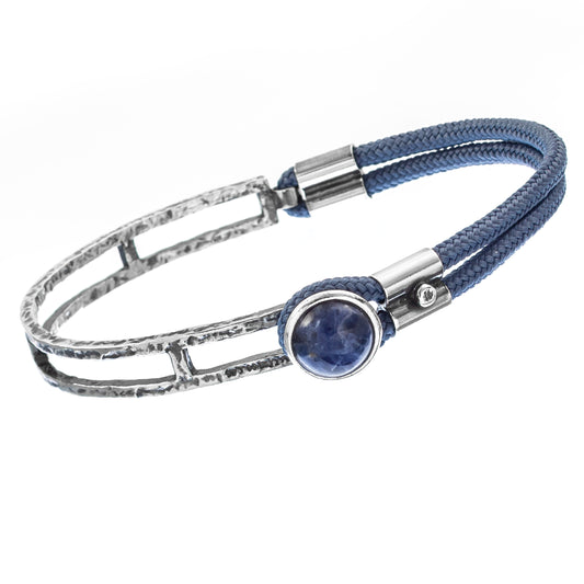Riders - bracelet in burnished silver and blue aventurine